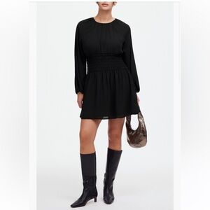 Madewell Lima Smocked Women's Black Bubble Chiffon Poly Dress, Small NWT